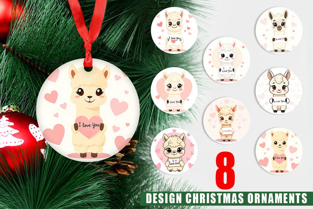 Ornament Valentine Alpaca Cartoon Sublimation artnoy 