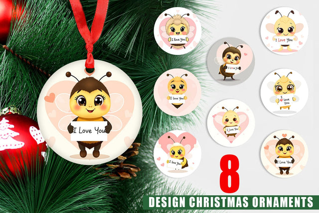 Ornament Valentine Bee Cartoon Sublimation artnoy 