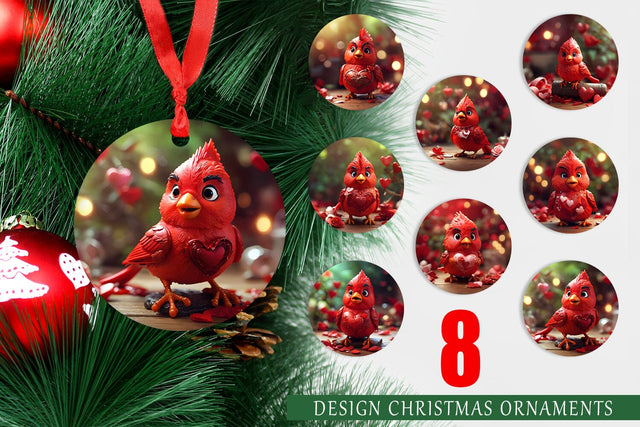 Ornament Valentine Cardinal Bird Sublimation artnoy 