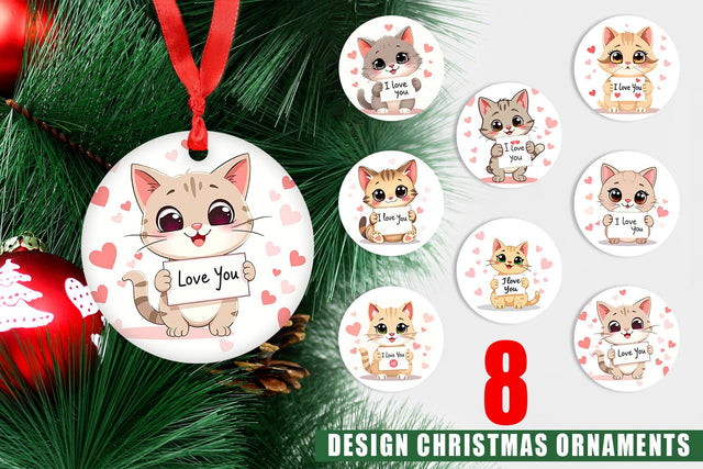 Ornament Valentine Cat Cartoon Sublimation artnoy 