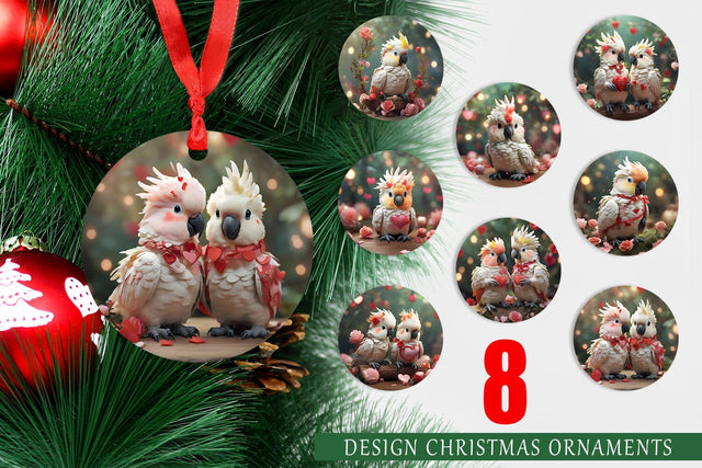 Ornament Valentine Cockatoo Bird Sublimation artnoy 