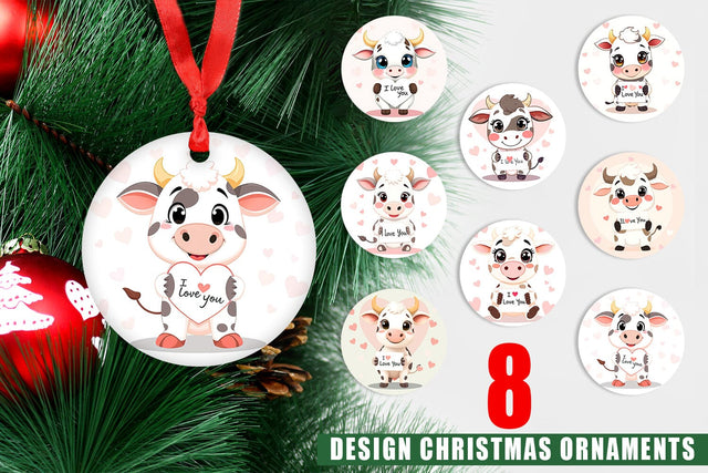 Ornament Valentine Cow Cartoon Sublimation artnoy 