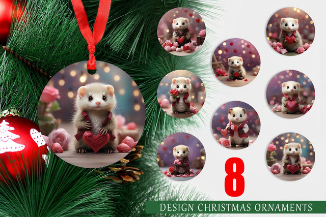 Ornament Valentine Cute Ferret Sublimation artnoy 