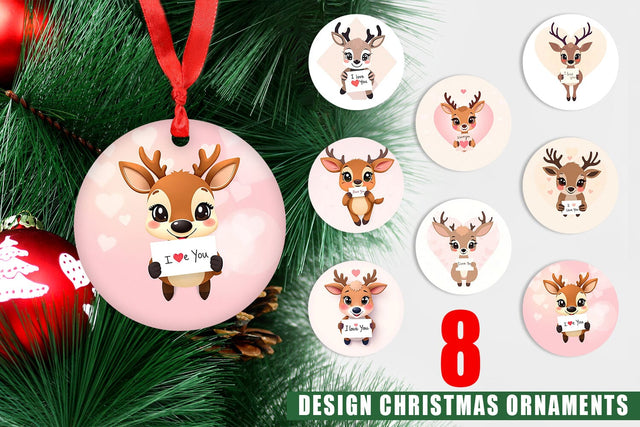 Ornament Valentine Deer Cartoon Sublimation artnoy 