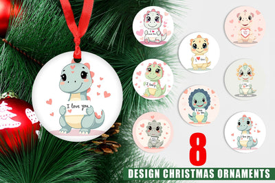 Ornament Valentine Dinosaur Cartoon Sublimation artnoy 