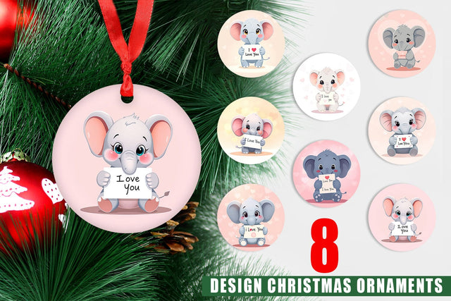 Ornament Valentine Elephant Cartoon Sublimation artnoy 