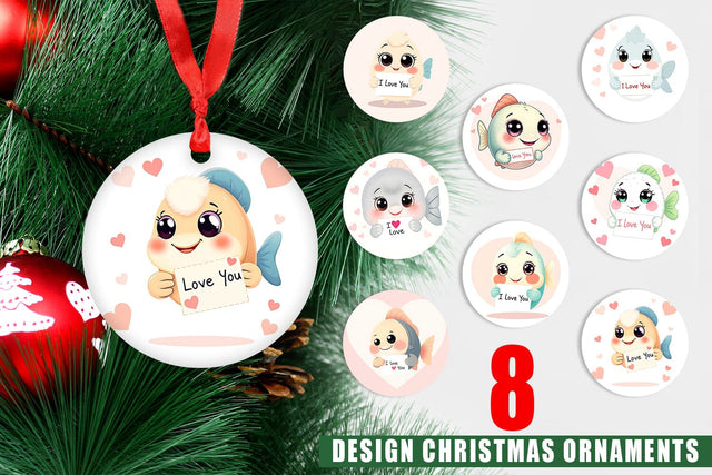 Ornament Valentine Fish Cartoon Sublimation artnoy 
