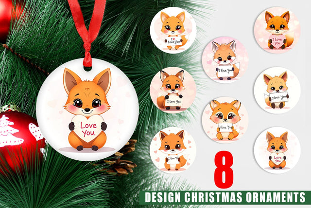 Ornament Valentine Fox Cartoon Sublimation artnoy 