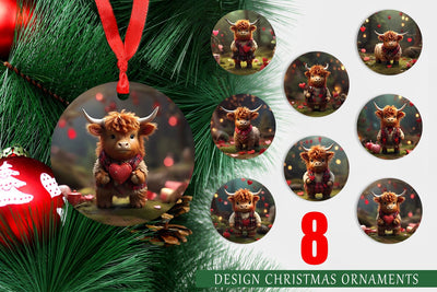 Ornament Valentine Highland Cow Sublimation artnoy 