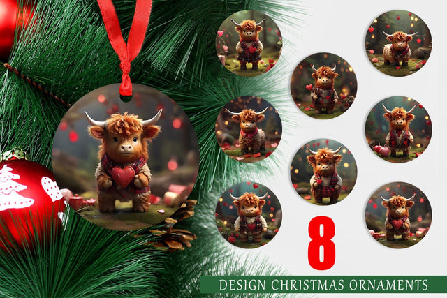 Ornament Valentine Highland Cow Sublimation artnoy 