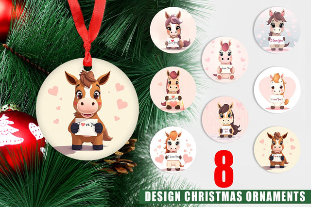 Ornament Valentine Horse Cartoon Sublimation artnoy 
