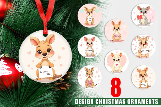 Ornament Valentine Kangaroo Cartoon Sublimation artnoy 