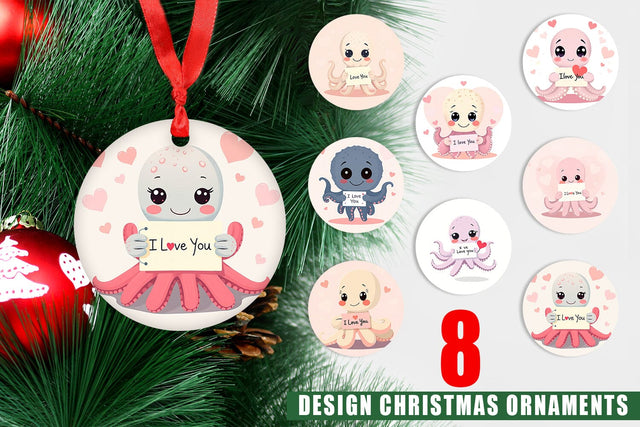 Ornament Valentine Octopus Cartoon Sublimation artnoy 