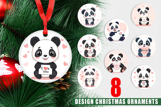 Ornament Valentine Panda Cartoon Sublimation artnoy 