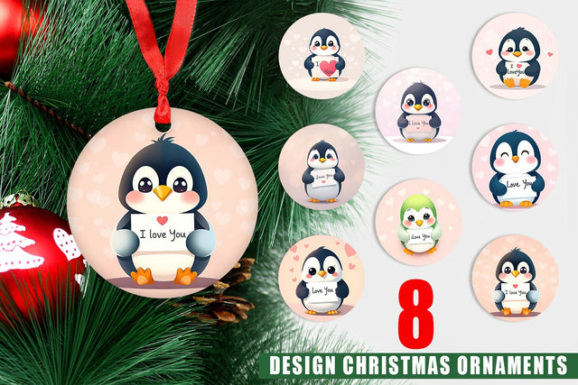 Ornament Valentine Penguin Cartoon Sublimation artnoy 