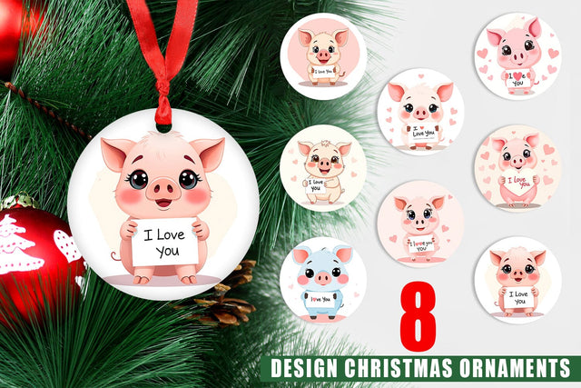 Ornament Valentine Pig Cartoon Sublimation artnoy 