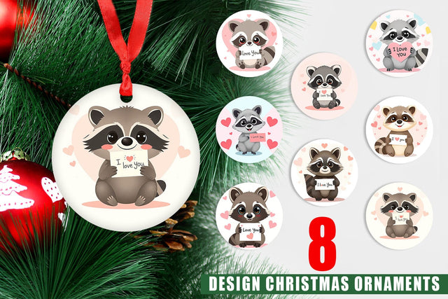 Ornament Valentine Raccoon Cartoon Sublimation artnoy 
