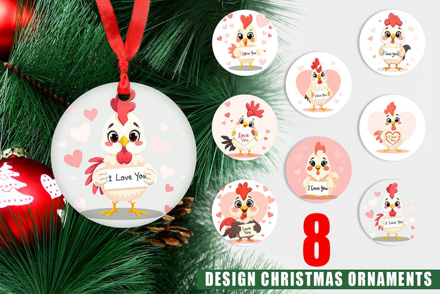 Ornament Valentine Rooster Cartoon Sublimation artnoy 