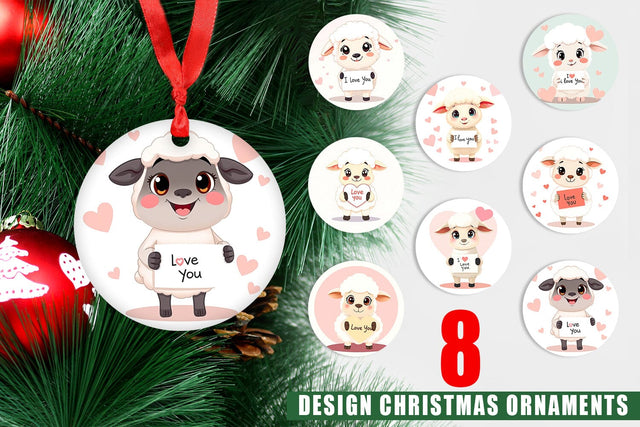Ornament Valentine Sheep Cartoon Sublimation artnoy 