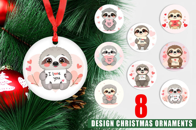Ornament Valentine Sloth Cartoon Sublimation artnoy 