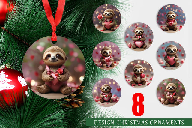 Ornament Valentine Sloth Sublimation artnoy 