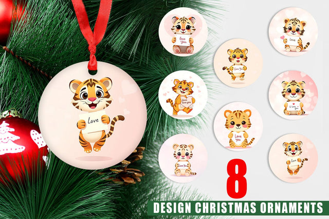 Ornament Valentine Tiger Cartoon Sublimation artnoy 