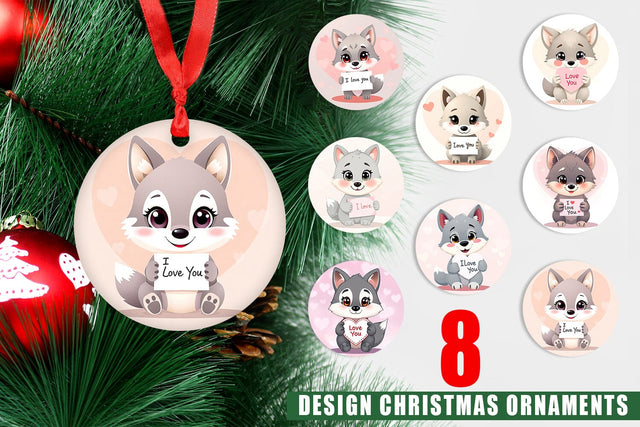 Ornament Valentine Wolf Cartoon Sublimation artnoy 