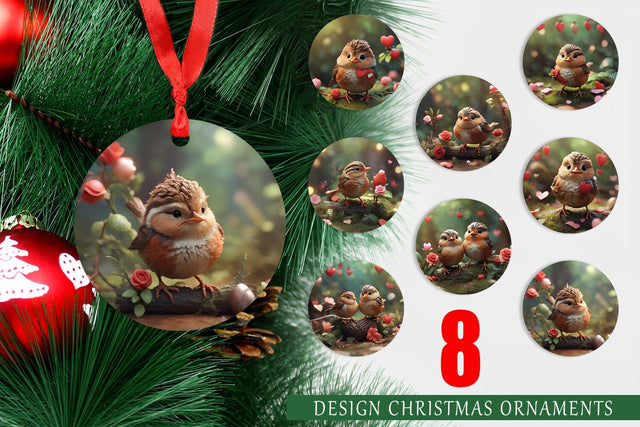 Ornament Valentine Wren Bird Sublimation artnoy 