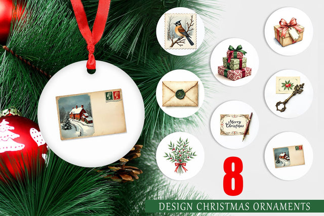 Ornament Victorian Christmas Post & Parcel Watercolor Sublimation artnoy 