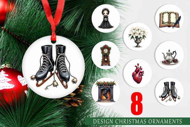 Ornament Victorian Gothic Christmas Watercolor Sublimation artnoy 