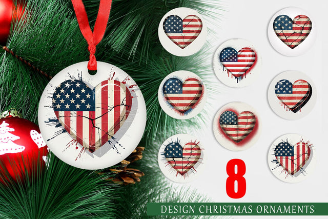 Ornament Vintage American Flag Heart Sublimation artnoy 