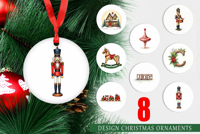 Ornament Vintage Christmas Wooden Toys Watercolor Sublimation artnoy 