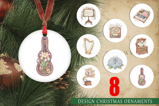 Ornament Vintage Music And Floral Watercolor Sublimation artnoy 