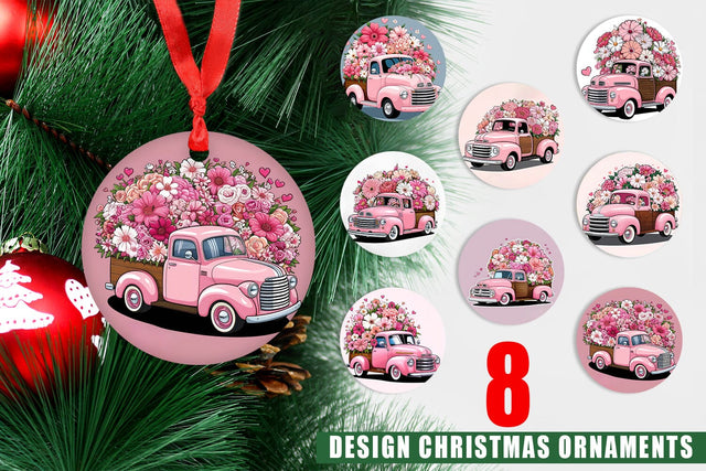 Ornament Vintage Pink Trucks Sublimation artnoy 