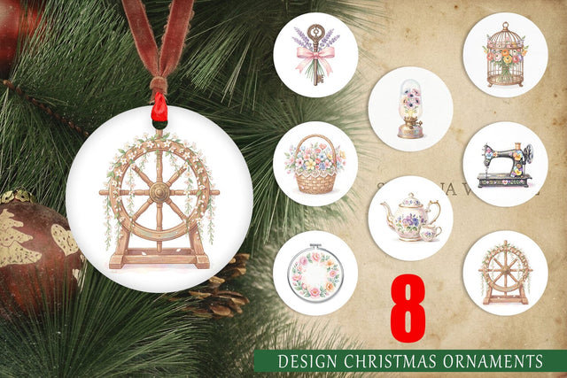 Ornament Vintage Tools And Floral Watercolor Sublimation artnoy 