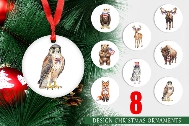 Ornament Watercolor American Wildlife Patriotic Sublimation artnoy 