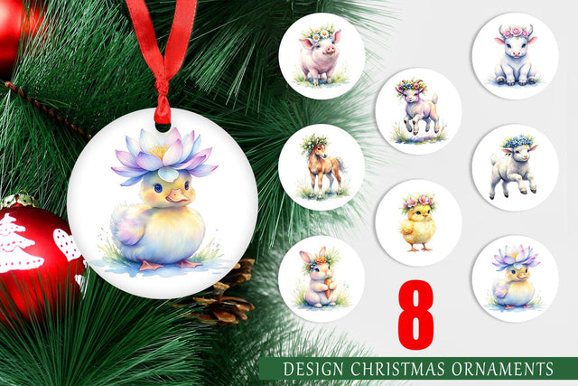 Ornament Watercolor Baby Farm Animal Nursery Art Sublimation artnoy 