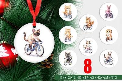 Ornament Watercolor Big Eye Cat Cyclist Art Sublimation artnoy 