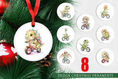 Ornament Watercolor Big Eye Dinosaur Biking Art Sublimation artnoy 