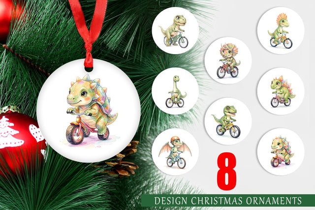 Ornament Watercolor Big Eye Dinosaur Biking Art Sublimation artnoy 