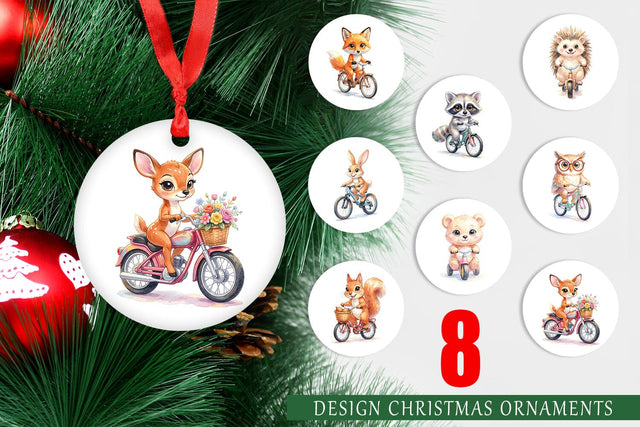 Ornament Watercolor Big Eye Forest Friends Bike Sublimation artnoy 