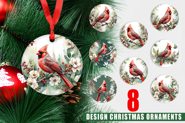 Ornament Watercolor Cardinal Bird Sublimation artnoy 