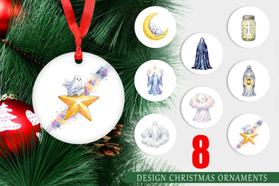 Ornament Watercolor Celestial Dreaming Moon Ghost Sublimation artnoy 