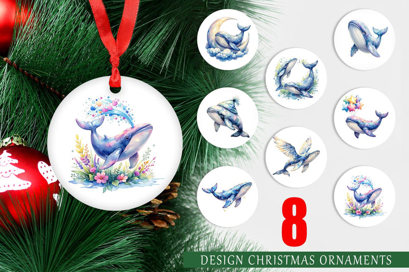 Ornament Watercolor Celestial Whale Moon Star Sublimation artnoy 