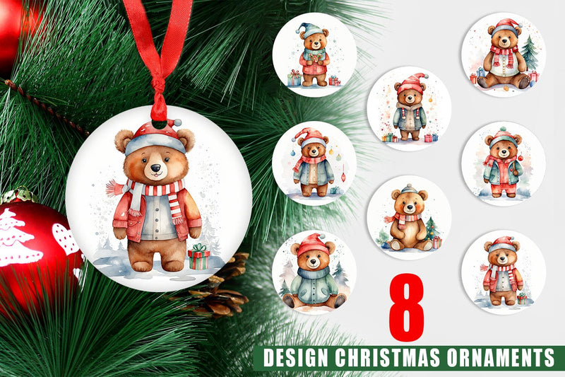 Ornament Watercolor Christmas Bear Sublimation artnoy 