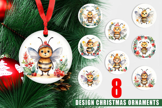 Ornament Watercolor Christmas Bee Sublimation artnoy 