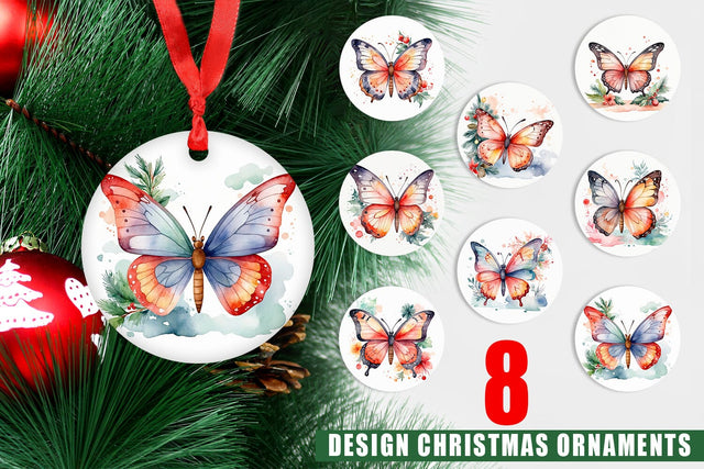 Ornament Watercolor Christmas Butterfly Sublimation artnoy 