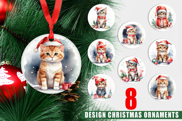 Ornament Watercolor Christmas Cat Sublimation artnoy 