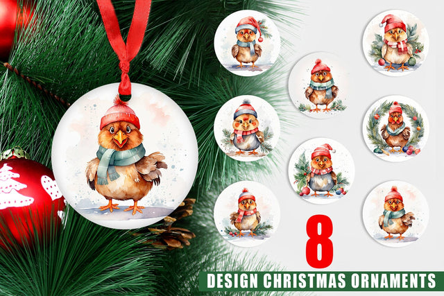 Ornament Watercolor Christmas Chiken Sublimation artnoy 