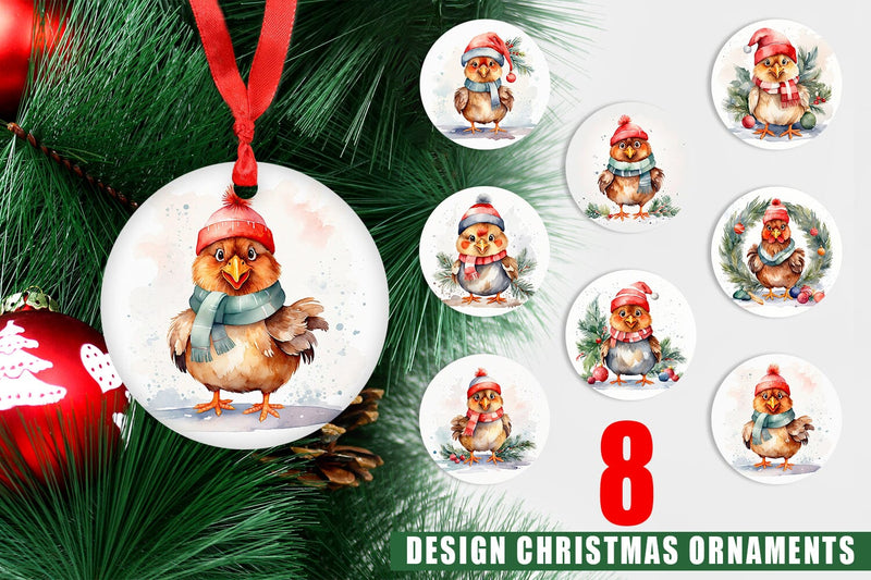 Ornament Watercolor Christmas Chiken Sublimation artnoy 